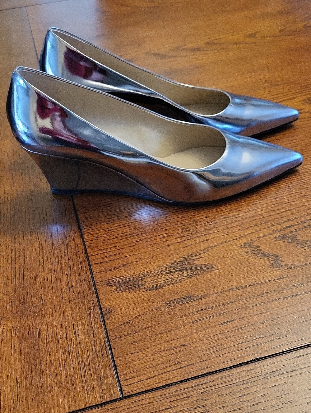 Theory Silver Metallic Wedges Shoes,made In Italy - Picture 7 of 10